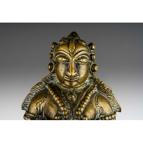 65 - Antique Hindu Bronze Deepa Lakshmi Oil lamp, wooden base, overall height including the base approx. ... 