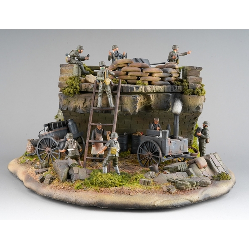 408 - A 21st century scale model World War II  Diorama of a soup kitchen with troops, height 15.5cm x leng... 