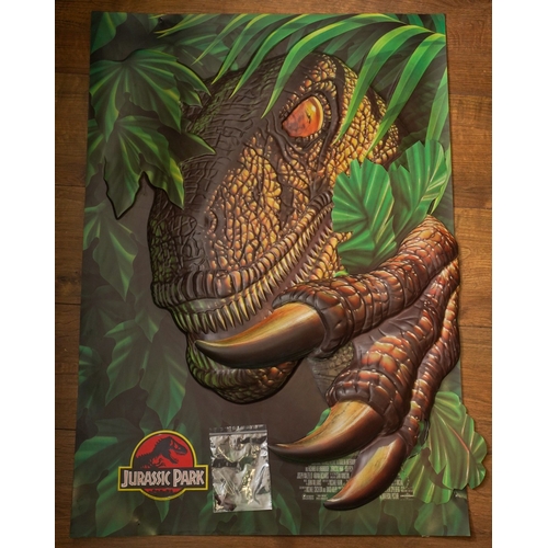 412 - A Jurassic Park 3-D Film Promotional Poster in two parts, approx 84 x 39cm (rip to upper section of ... 