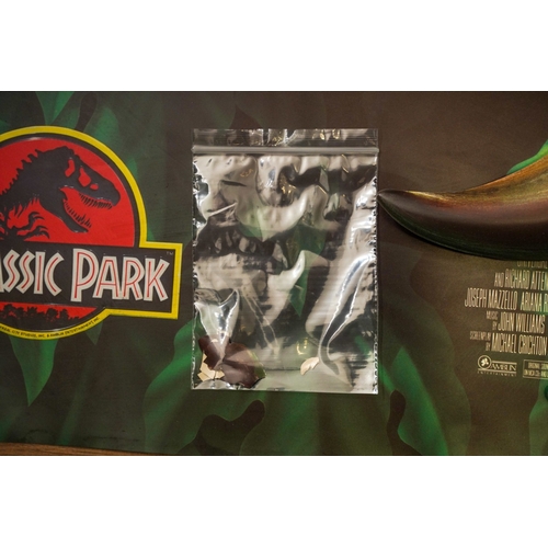 412 - A Jurassic Park 3-D Film Promotional Poster in two parts, approx 84 x 39cm (rip to upper section of ... 