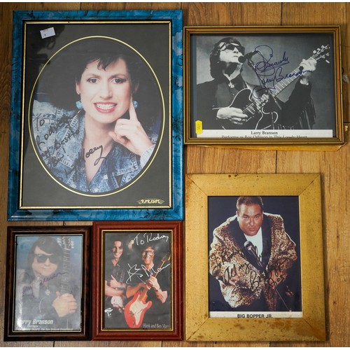 418 - Collection of signed framed items and three tour programmes including Big Bopper signed photo, Hank ... 