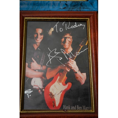 418 - Collection of signed framed items and three tour programmes including Big Bopper signed photo, Hank ... 