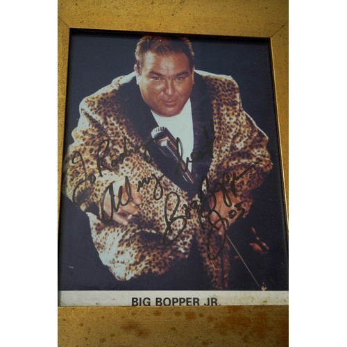 418 - Collection of signed framed items and three tour programmes including Big Bopper signed photo, Hank ... 