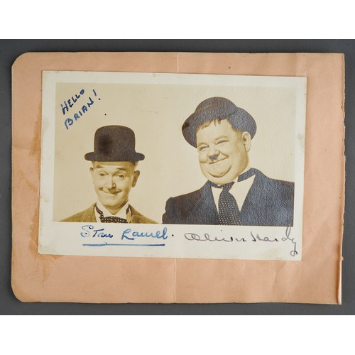 420 - Stan Laurel and Oliver Hardy - Signed small photo card - Hello Brian ! And signed on the bottom by t... 