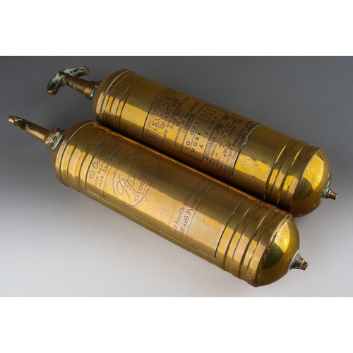 421 - Two vintage brass fire extinguishers to include Pyrene and Electrene (2)