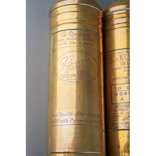 421 - Two vintage brass fire extinguishers to include Pyrene and Electrene (2)