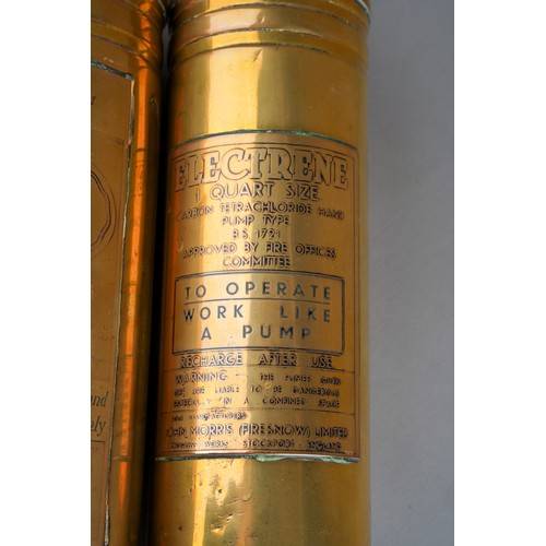 421 - Two vintage brass fire extinguishers to include Pyrene and Electrene (2)