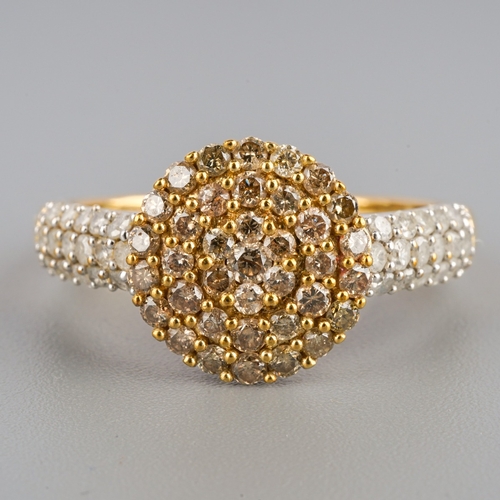 573 - Gemporia 9ct gold diamond and 'champagne' coloured diamond cluster ring, weight 3.36 grams.