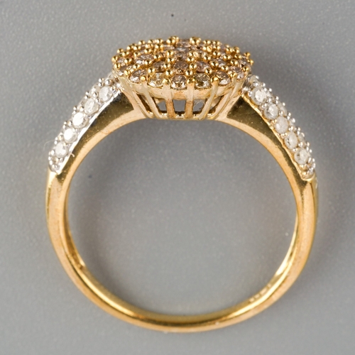 573 - Gemporia 9ct gold diamond and 'champagne' coloured diamond cluster ring, weight 3.36 grams.