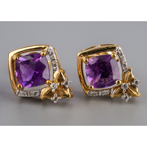 581 - Gemporia 9ct gold amethyst and colourless gem pendant earring set, weight 4.5 grams.