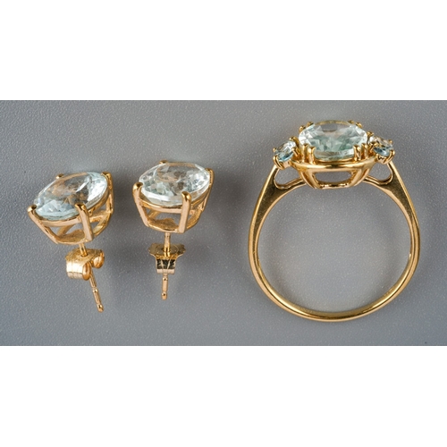 582 - Gemporia 9ct gold pale aquamarine (untested) set pendant and earring set, weight 4.57 grams.