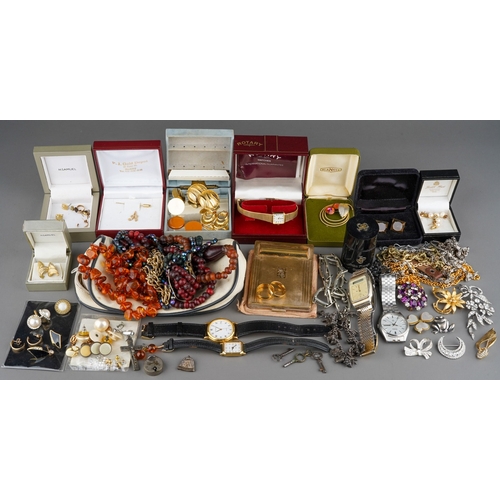 751 - Group of costume jewellery including brooches, earrings, necklaces, watches etc