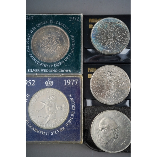 961 - Collection of various coins to including silver 3 pence's, 2 £5 coins together with a silver owl boo... 