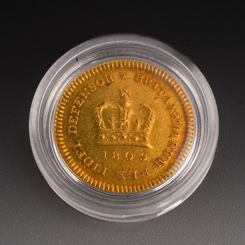 968 - George III 1/3rd of a Guinea gold coin, 1809, 2.7g