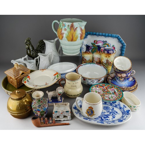 17 - Collection of porcelain to include Clarice Cliff jug, graduating jugs, part teas et with cabbage ros... 