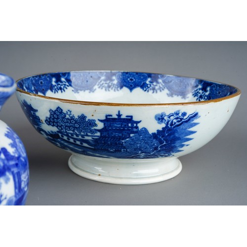 889 - A late 18th Century blue and white transfer printed pearlware commemorative bowl, the centre with ov... 