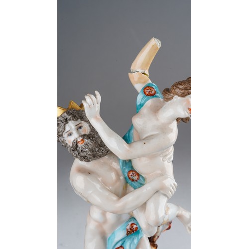 80A - A 19th century Naples porcelain figure group in need of restoration, modelled as Poseidon holding al... 