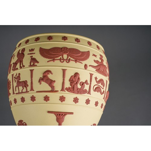 136 - A late 20th century Wedgwood primrose yellow and terracotta jasperware canopic jar and cover, Egypti... 