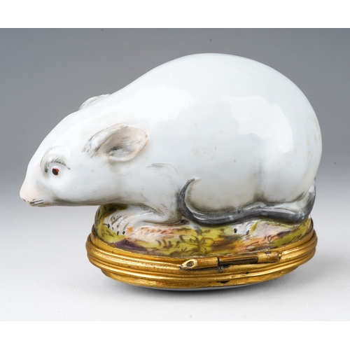 2 - A 19th Meissen style white mouse or rat bonbonniere with gilt metal mounts, the oval hinged cover wi... 