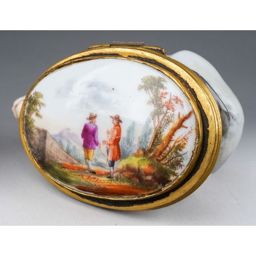 2 - A 19th Meissen style white mouse or rat bonbonniere with gilt metal mounts, the oval hinged cover wi... 