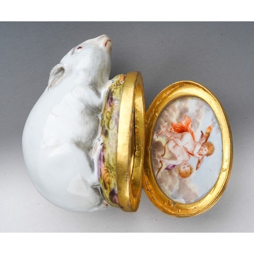 2 - A 19th Meissen style white mouse or rat bonbonniere with gilt metal mounts, the oval hinged cover wi... 