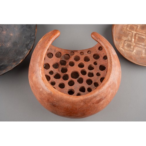 3 - A collection of eight pieces of second half 20th century terracotta Studio style pottery, all bearin... 