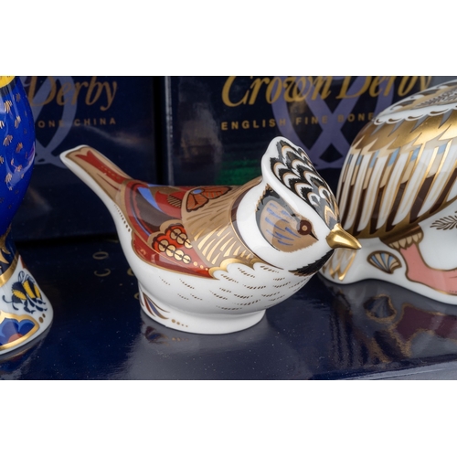 16 - Three Royal Crown Derby Paperweights to include: 
1. White Pelican, gold stopper, limited edition 20... 