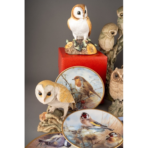 18 - A Royal Crown Derby Barn Owl, boxed together with a collection of Seven Scottish Teviotdale Owls and... 