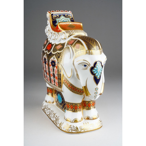 32 - A Royal Crown Derby paperweight in the form of a large Imari 1128 Howdah Elephant, with gold stopper... 