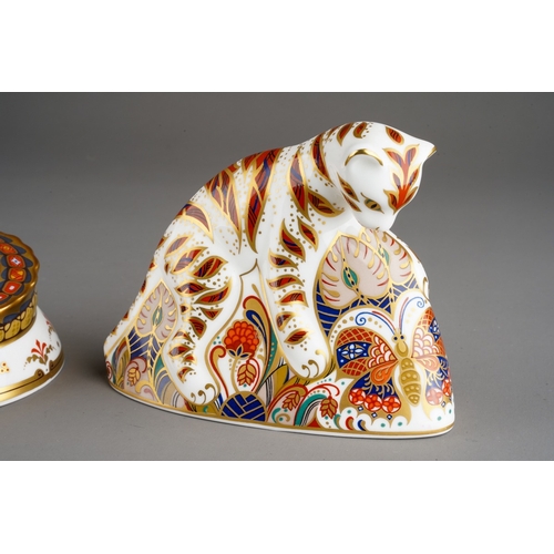 34 - Two Royal Crown Derby paperweights, Crocodile and Bengal Tiger Cub, both first quality with gold sto... 