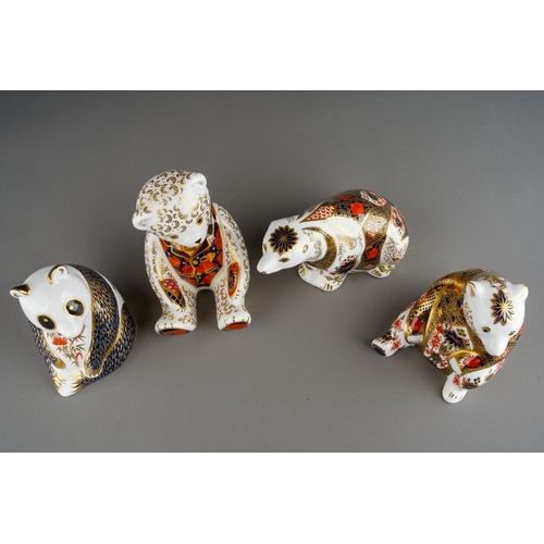 39 - Four Royal Crown Derby Imari paperweights in the form of bears, including a teddy, a Polar bear and ... 