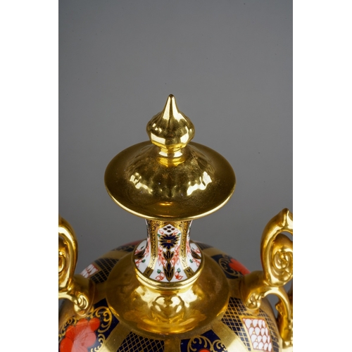 49 - A Royal Crown Derby Imari 1128 large two handled urn, ovoid shape on plinth base, approx 42cm high