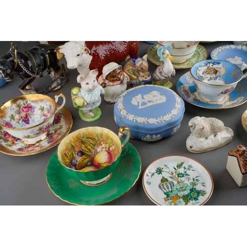 57 - Assorted  ceramics to include: a Staffordshire recumbant Ram, 8cm long, a Royal Doulton Falstaff taz... 