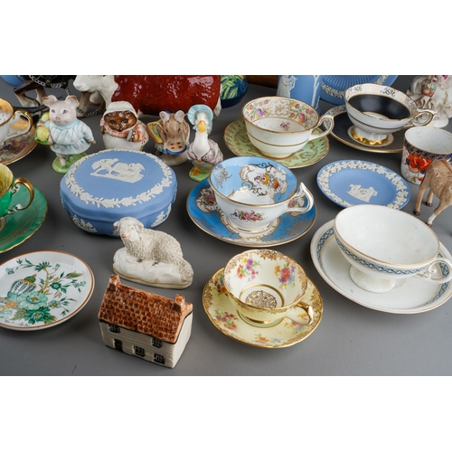 57 - Assorted  ceramics to include: a Staffordshire recumbant Ram, 8cm long, a Royal Doulton Falstaff taz... 