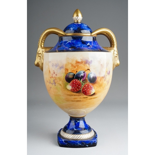 60 - Peter Gosling: A 20th Century English bone china two handled vase and cover, the handles modelled as... 