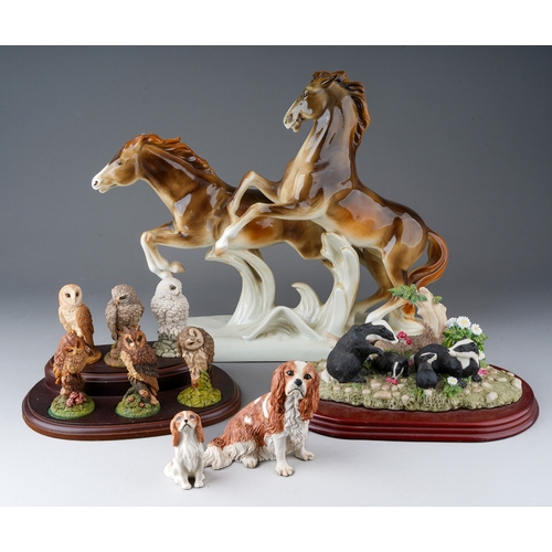 68 - A Royal Dux ceramic large model of two Chesnut horses in flight modelled by K Leach, factory badge t... 