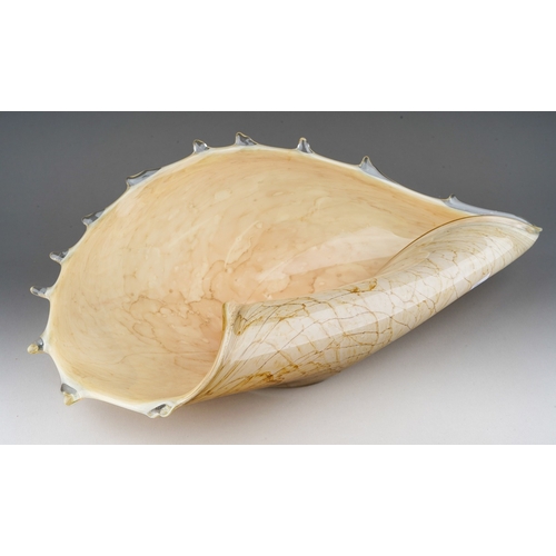 A Krosno glass conch shell shaped bowl, approx 48cm long