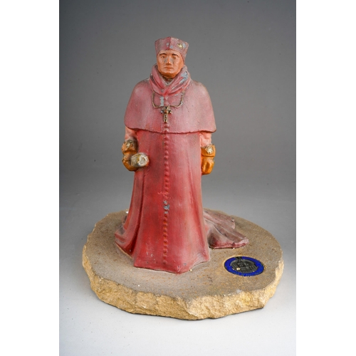 234 - Cast lead alloy figure of a cardinal ( possibly cardinal Wolsey) mounted on stone taken from The  Ho... 