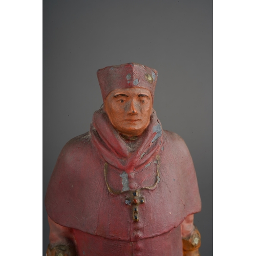 234 - Cast lead alloy figure of a cardinal ( possibly cardinal Wolsey) mounted on stone taken from The  Ho... 