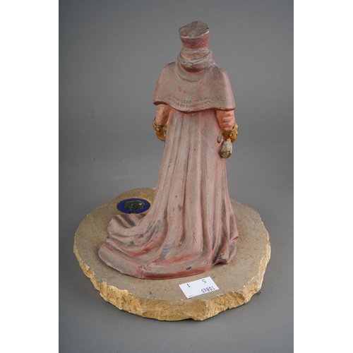 234 - Cast lead alloy figure of a cardinal ( possibly cardinal Wolsey) mounted on stone taken from The  Ho... 