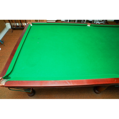 379 - An early 20th century walnut framed Orme & Sons billiard table, maker's ivorine trade label, five se... 