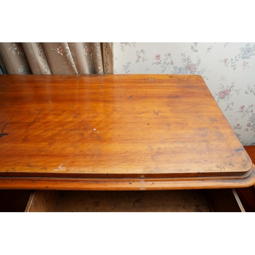 389 - A Victorian satin walnut and pine chest of two short above three long graduated drawers, turned wood... 