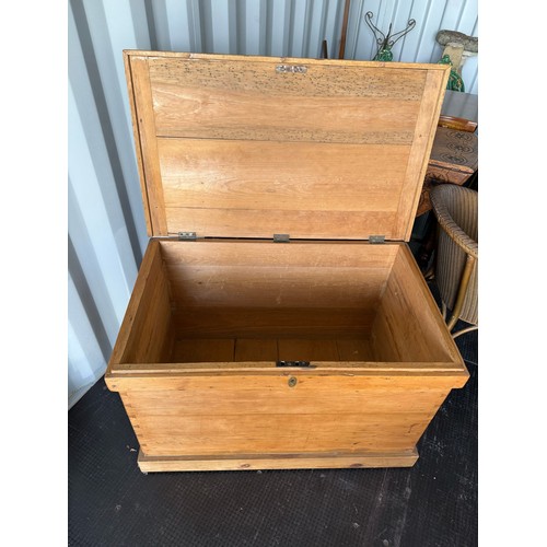 401 - Large pine chest with with metal binding on edges