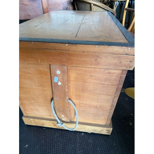 401 - Large pine chest with with metal binding on edges