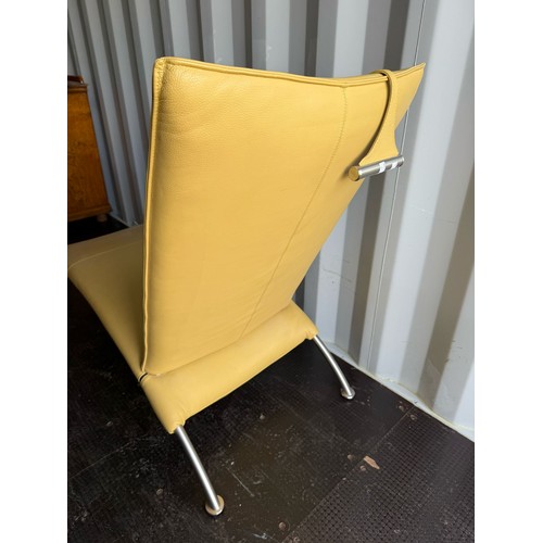 402 - Mid century style reclining Yellow leather Chair with detachable head rest