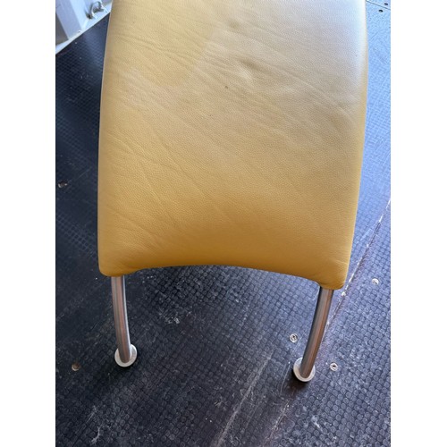 402 - Mid century style reclining Yellow leather Chair with detachable head rest