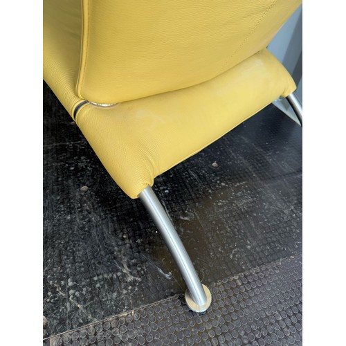 402 - Mid century style reclining Yellow leather Chair with detachable head rest