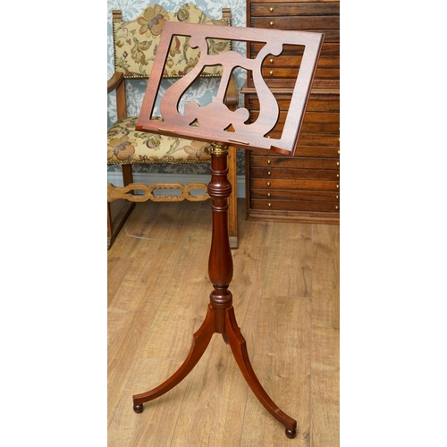 406 - Brass and mahogany music stand on 3 ball feet