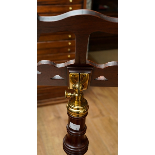 406 - Brass and mahogany music stand on 3 ball feet