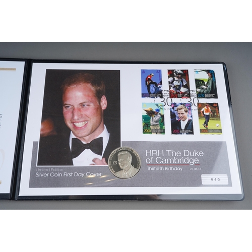 911 - Westminster HRH Duke of Cambridge 30th Birthday silver coin First Day Cover 2012 £5 in presentation ... 